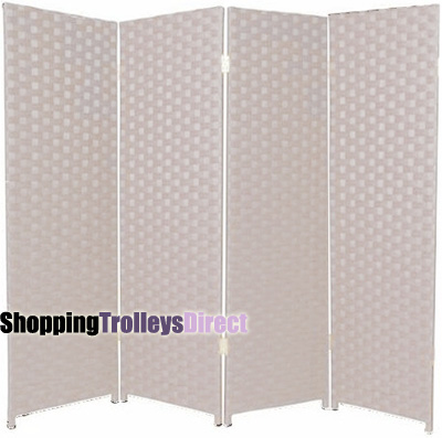 Wicker Handwoven 4 Part Panel Partition Room Divider Screen White Double Weave